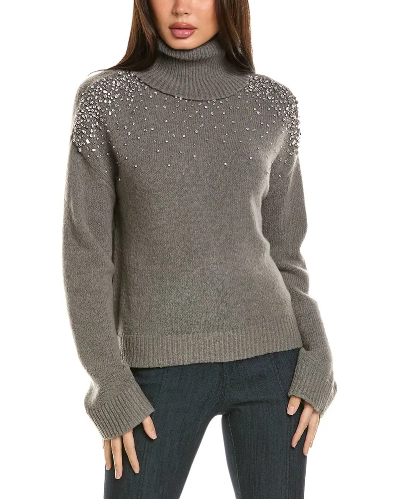 Cinq à Sept Cinq a Sept Alani Rhinestone Crackle Wool-Blend Turtleneck Top Nocolor