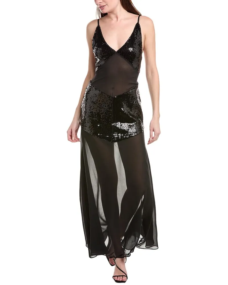 WeWoreWhat Sheer Panel Maxi Dress Black
