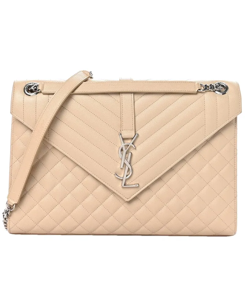 Saint Laurent Beige Grain de Poudre Leather Large Tri-Quilt Monogram Satchel  (Authentic Pre-Loved Nocolor