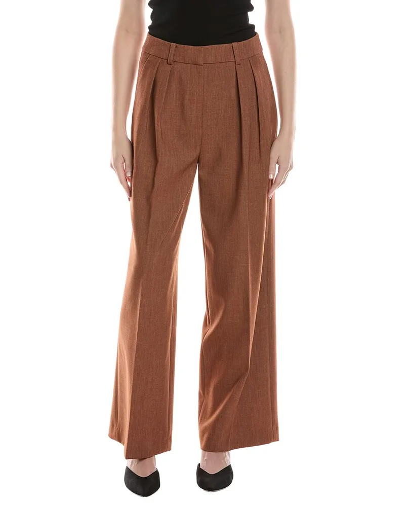 Kenneth Cole Pleated High-Rise Wide Leg Pant Brown