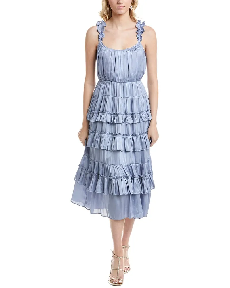 ASTR the Label Satin Tiered Midi Dress Blue