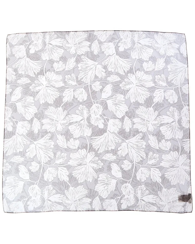 Brunello Cucinelli Floral-Printed Square Silk Scarf Grey