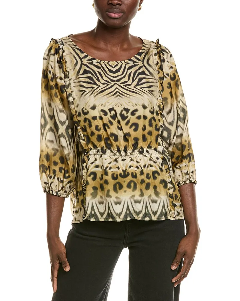Johnny Was Aisha Silk Blouse Tan