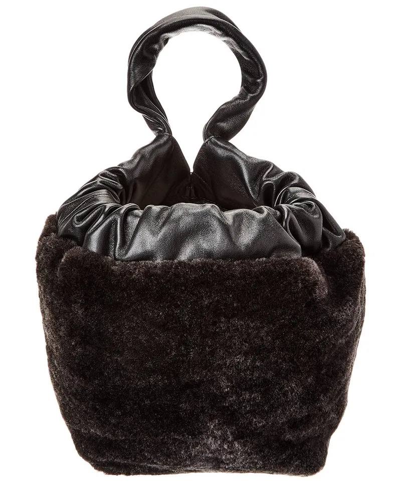 Jil Sander Drawstring Leather Bucket Bag Black