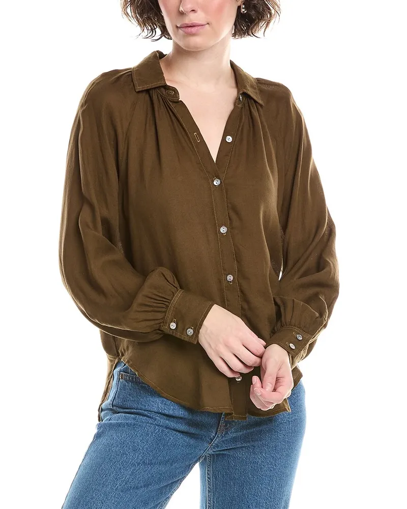 Bella Dahl Flowy Raglan Button-Up Shirt Green