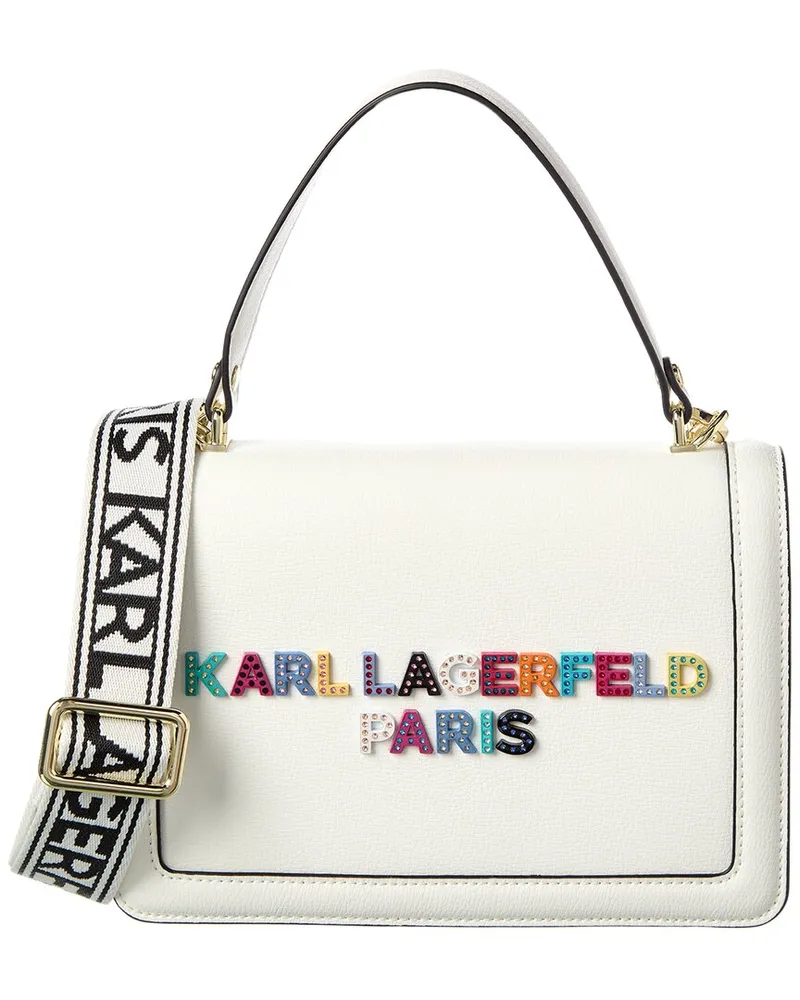 Karl Lagerfeld Simone Front Flap Leather Crossbody White
