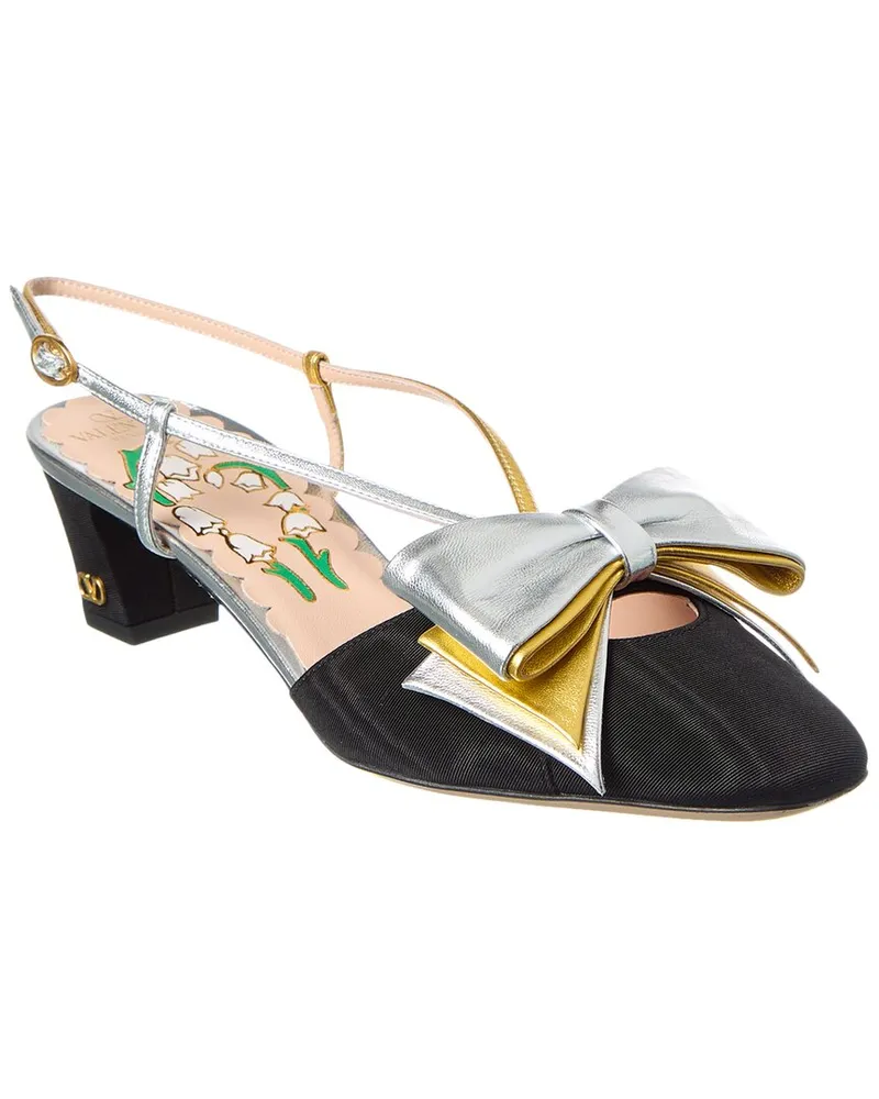Valentino Garavani Bowow 45 Grosgrain & Leather Slingback Pump Black