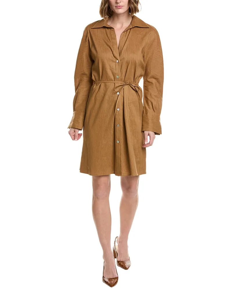 Vince Tie-Back Linen-Blend Shirtdress Brown