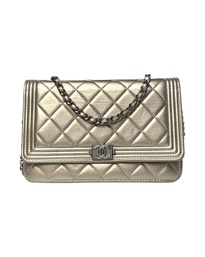 Chanel Gold Calfskin Leather Boy Wallet On Chain (Authentic Pre-Loved Nocolor