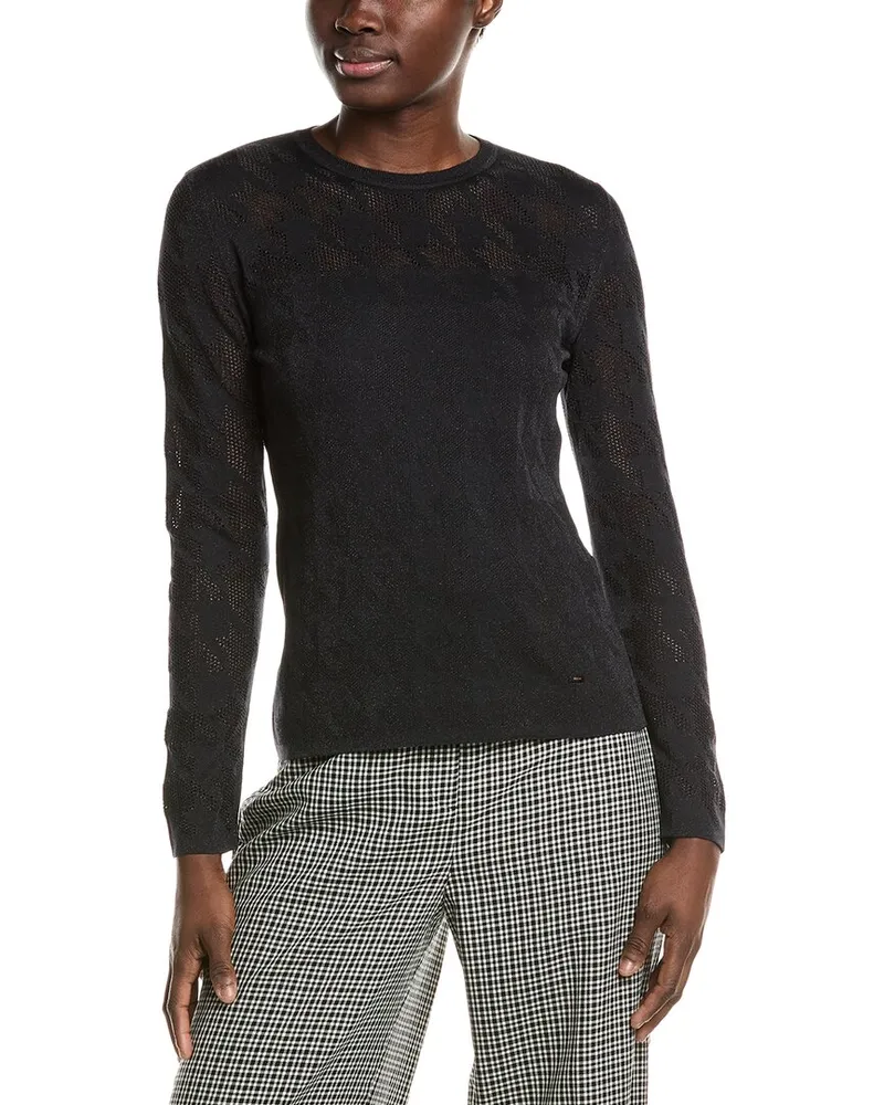 Akris Jacquard Mesh Wool & Silk-Blend Top Black