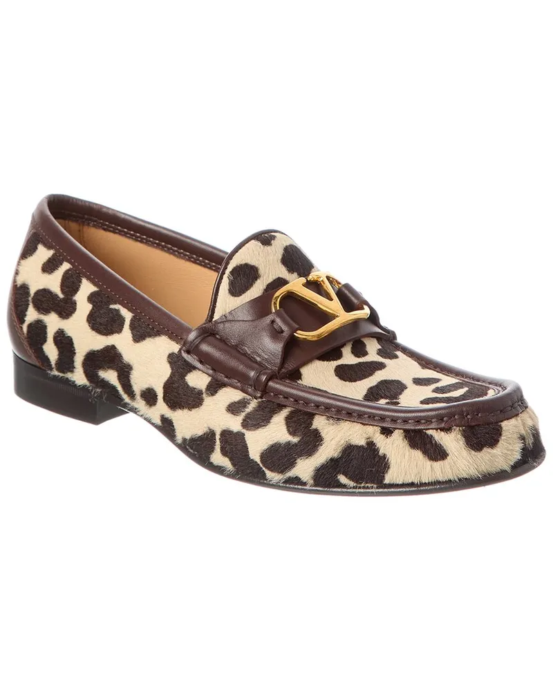 Valentino Garavani VLogo Haircalf & Leather Loafer Brown