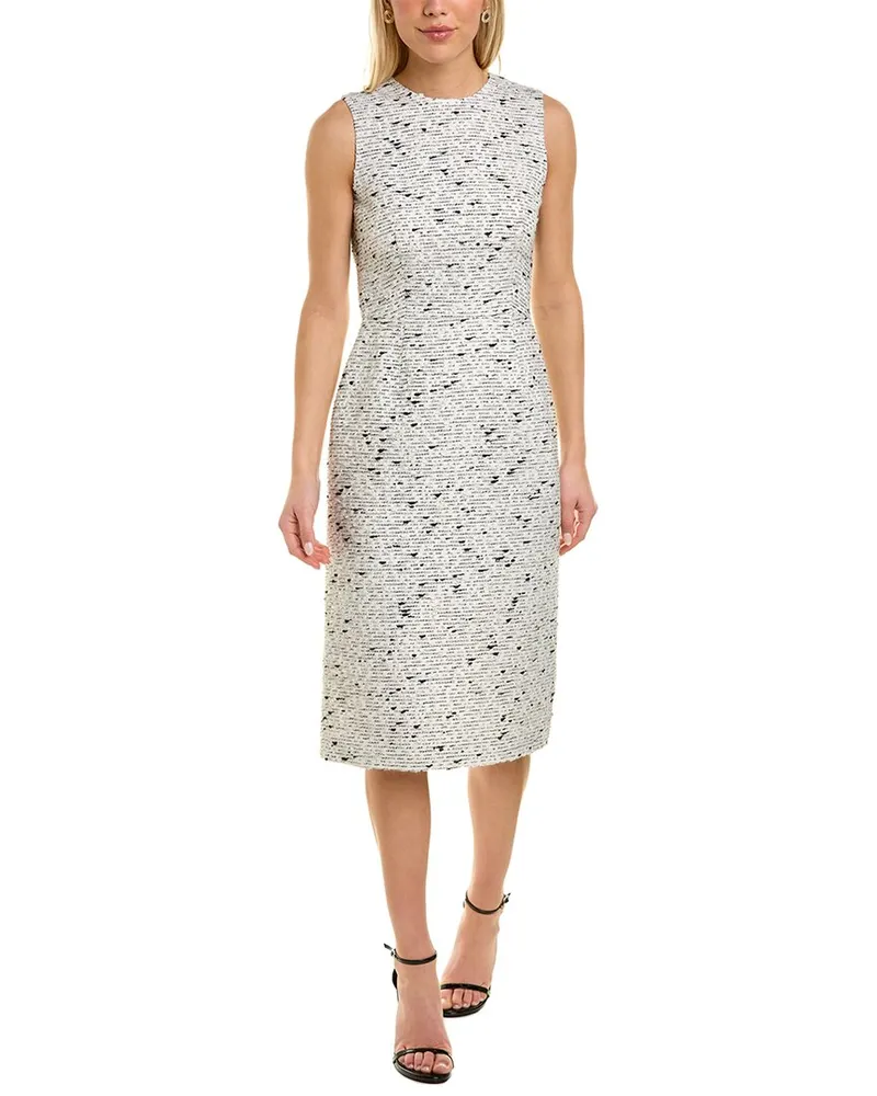 Oscar de la Renta Silk-Lined Marble Tweed Wool-Blend Sheath Dress Black
