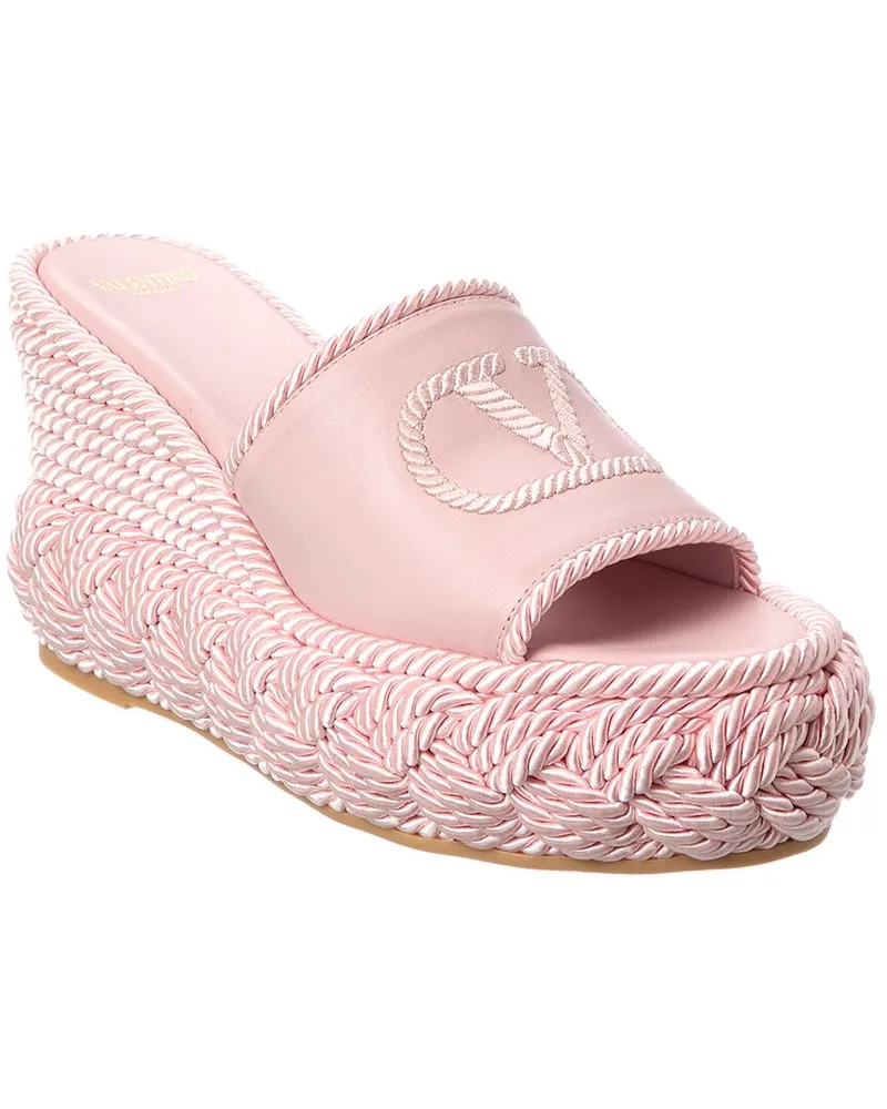 Valentino Garavani VLogo Silk Torchon 100 Leather Wedge Sandal Pink
