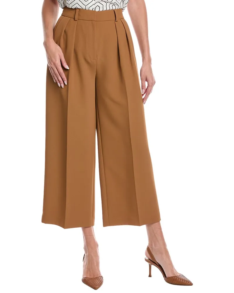 Kenneth Cole High-Rise Fly Front Double Pleat Wide Leg Pant Brown