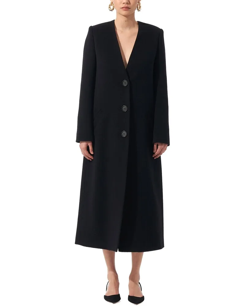 Carolina Herrera New York Long Wool Overcoat Black