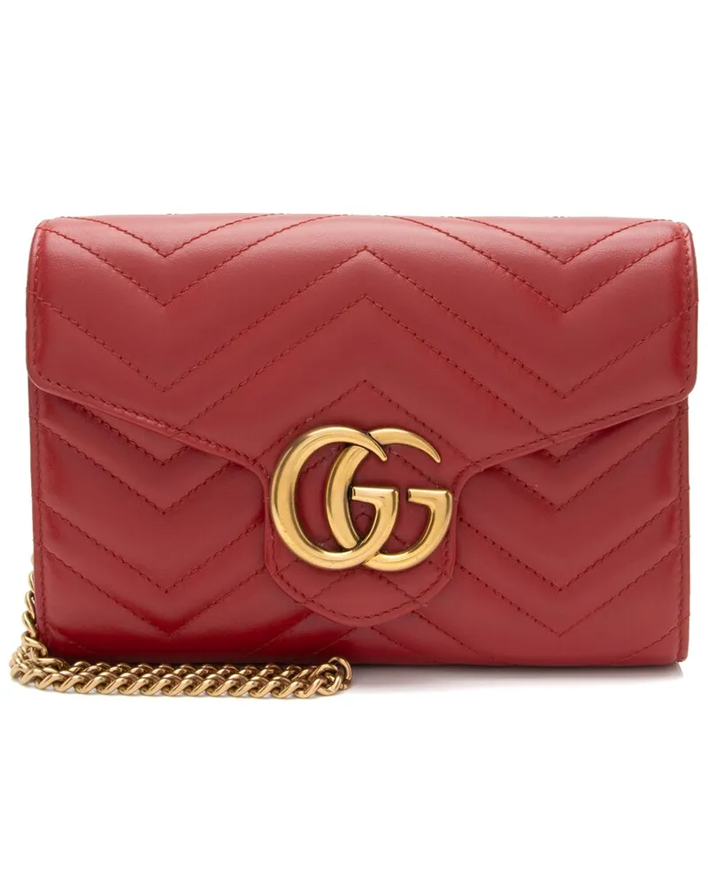 Gucci Red Leather GG Marmont Mini Wallet On Chain (Authentic Pre-Loved Nocolor