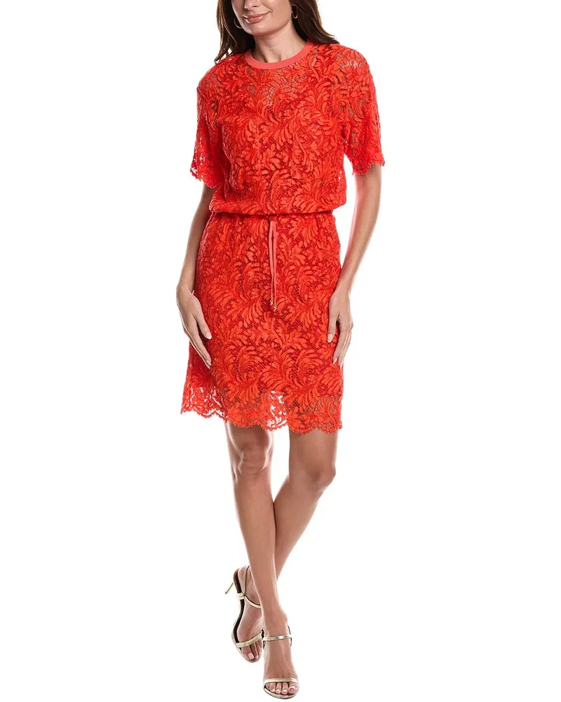 ST. JOHN Lace Midi Dress Red
