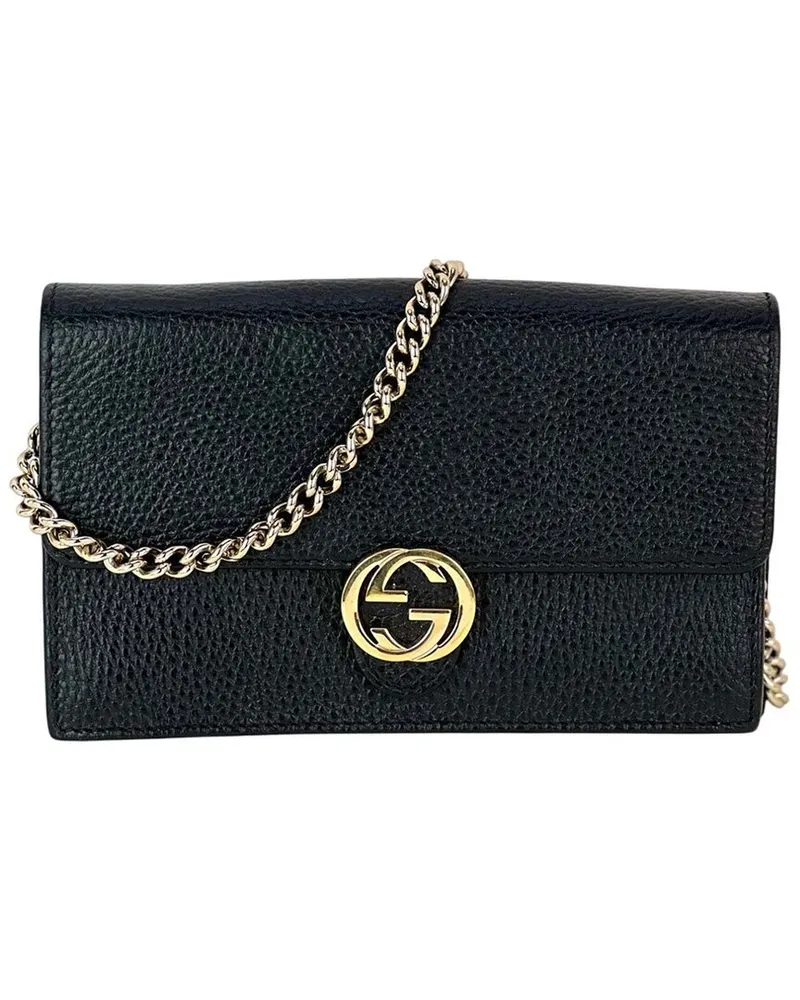 Gucci Black Leather Interlocking GG Wallet On A Chain (Authentic Pre-Loved Nocolor