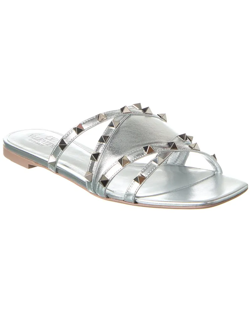 Valentino Garavani Rockstud Leather Sandal Silver