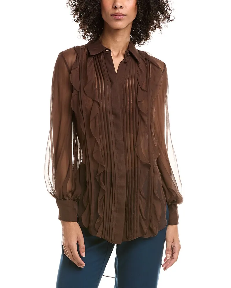 Valentino Garavani Sheer Silk Shirt Brown