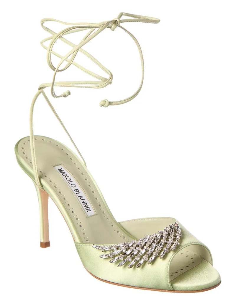 Manolo Blahnik Plumena 90 Satin Sandal Green