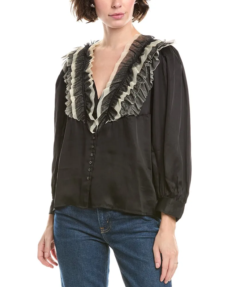 The Great Ruffled Tuxedo Top Black