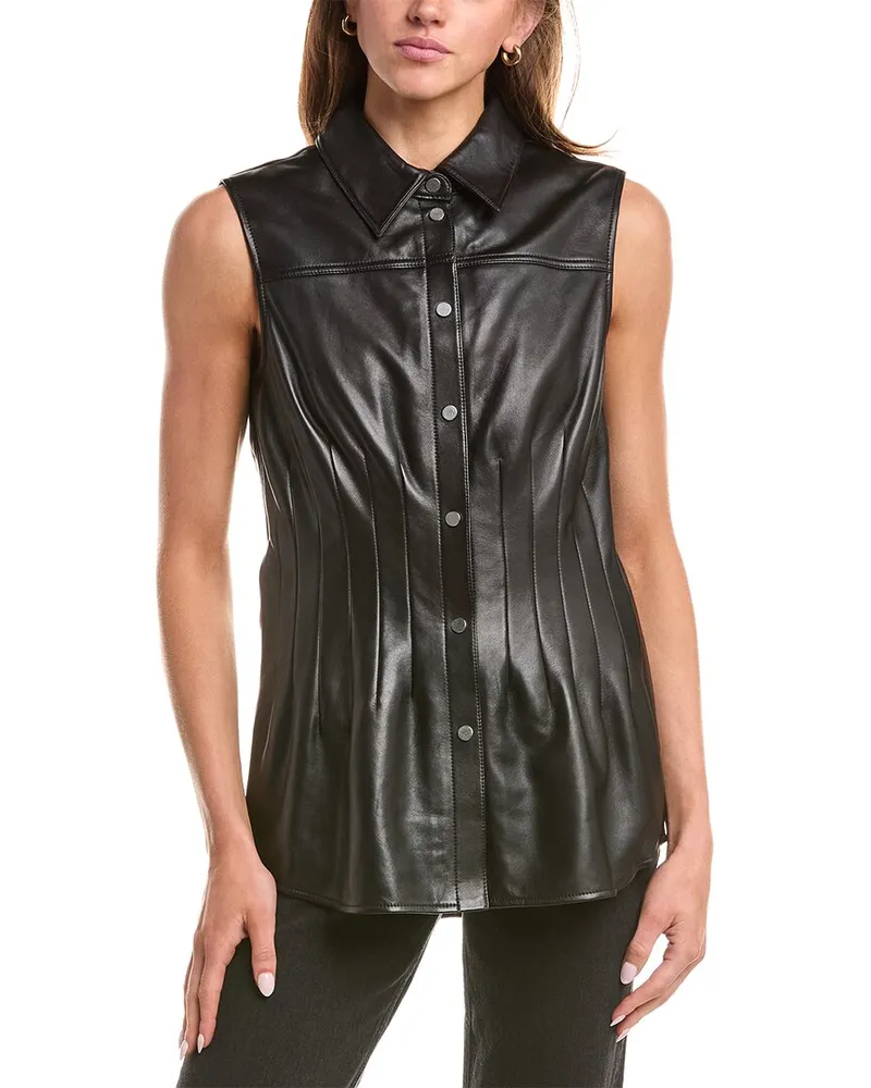 Helmut Lang Darted Leather Top Black