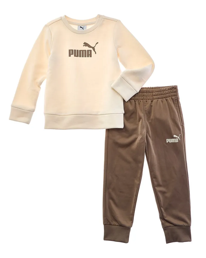 Puma 2pc Fleece Pullover & Tricot Jogger Pant Set Brown