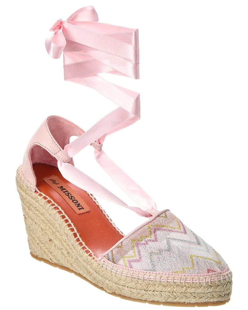 Missoni Canvas & Leather Wedge Espadrille Pink