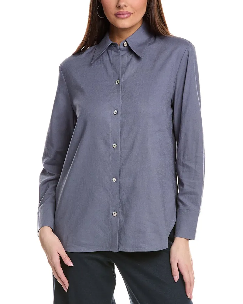 Vince Relaxed Button-Down Linen-Blend Shirt Blue