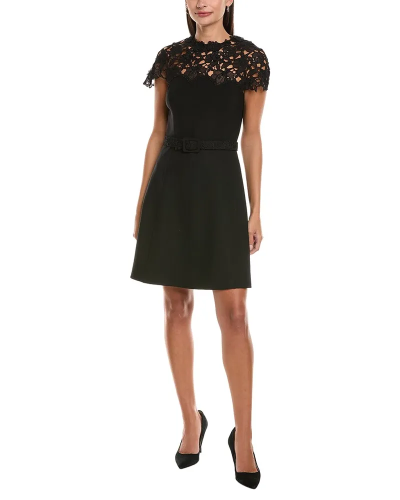 Oscar de la Renta Silk-Trim Wool-Blend Mini Dress Black