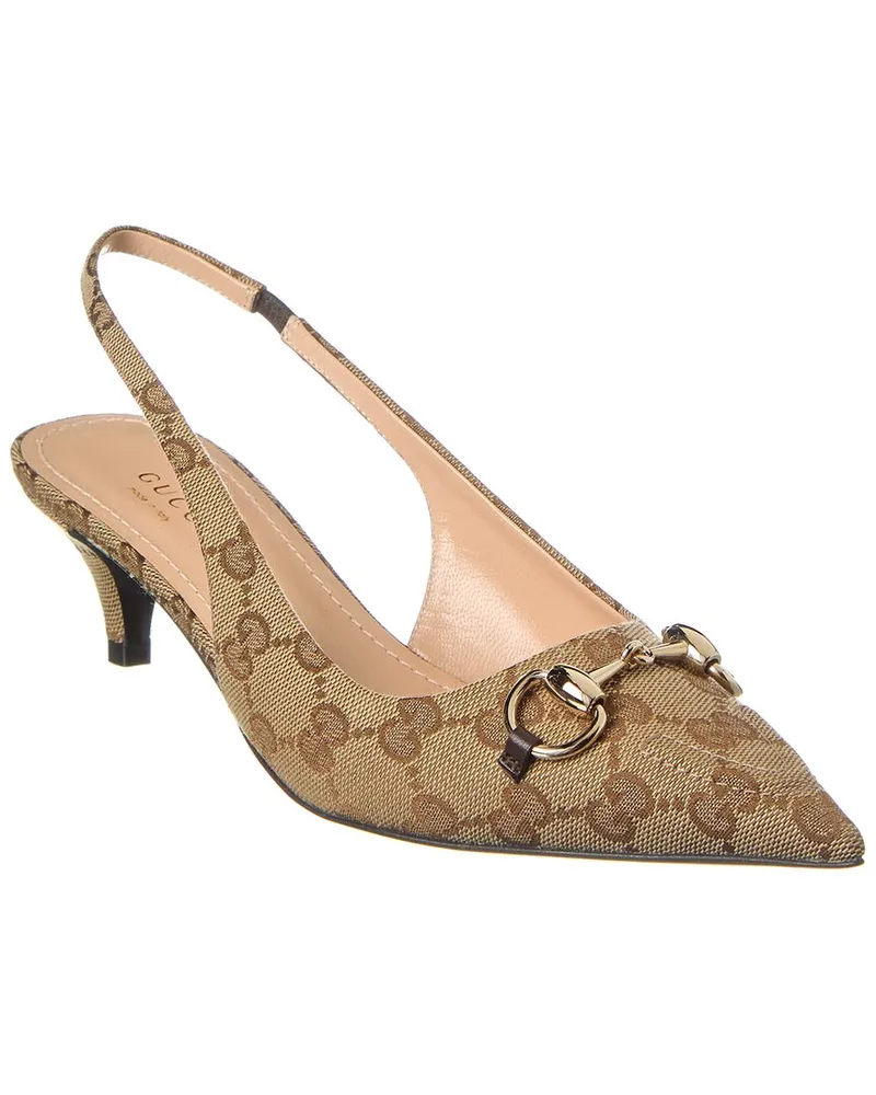 Gucci Horsebit GG Canvas Slingback Pump Brown