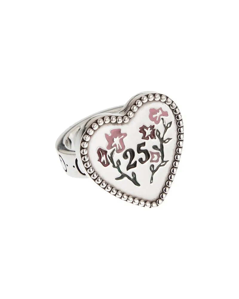 Gucci Silver Floral Enamel Ring Nocolor