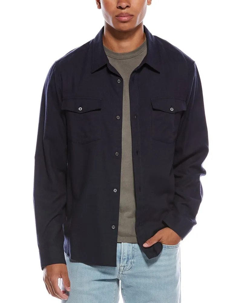 Frame Denim Double Pocket Wool-Blend Shirt Blue