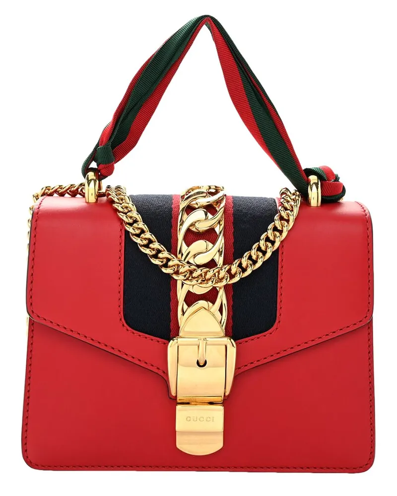 Gucci Hibiscus Red Leather Small Sylvie Shoulder Bag (Authentic Pre-Loved Nocolor