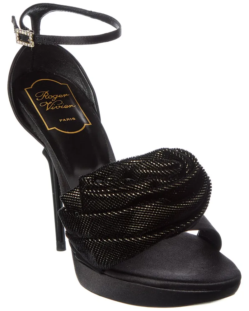 Roger Vivier Rose Satin & Velvet Platform Sandal Black