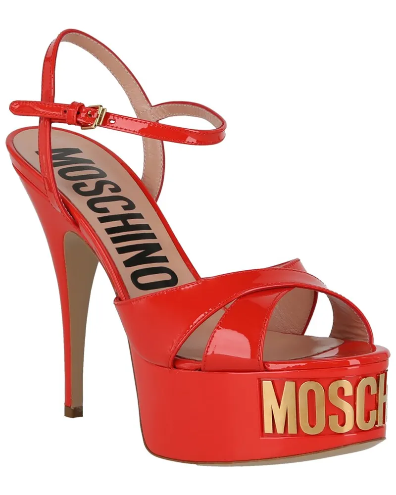 Moschino Logo Plaque Leather Platform Sandal Orange
