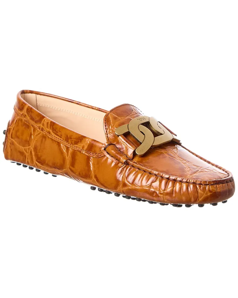 TOD'S TOD’s Croc-Embossed Leather Loafer Brown