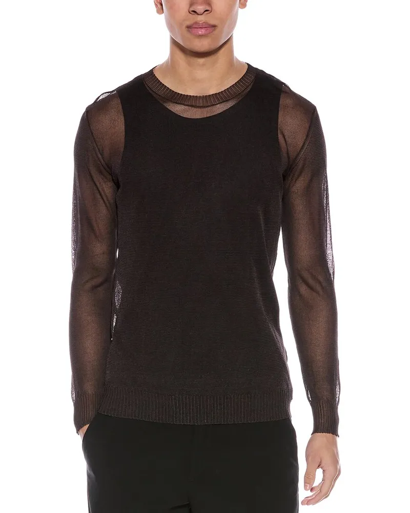 Valentino Garavani Sheer Silk Crewneck Sweater Brown