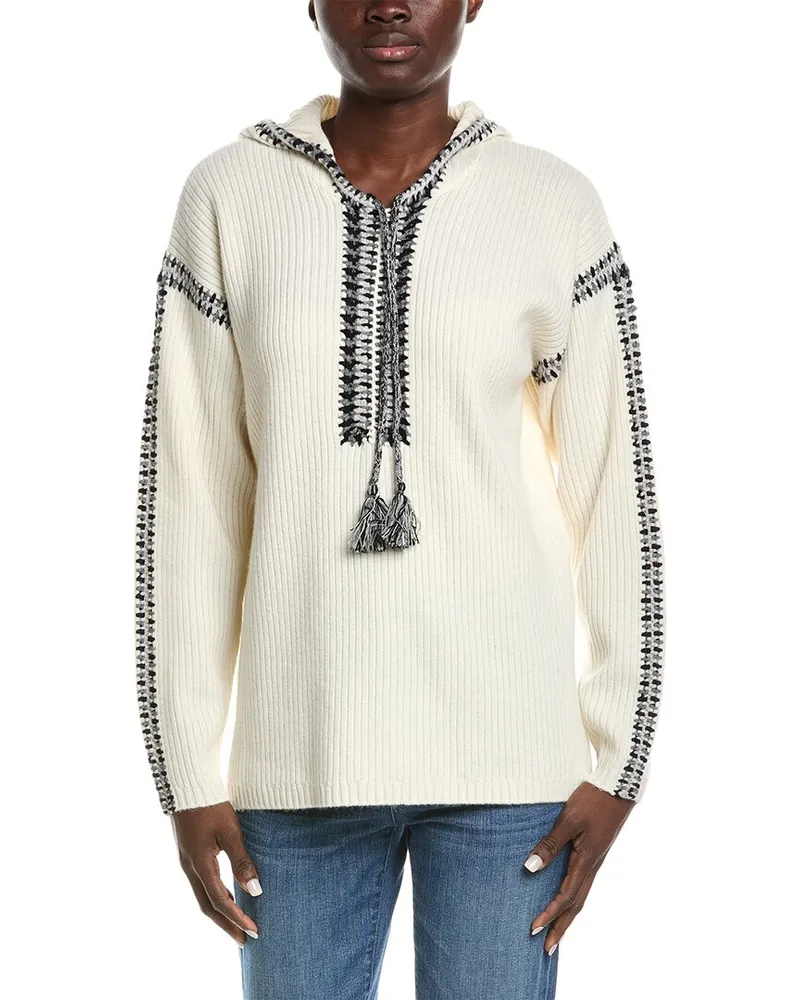 Johnny Was Beltran Whipstitch Wool & Cashmere-Blend Hoodie White