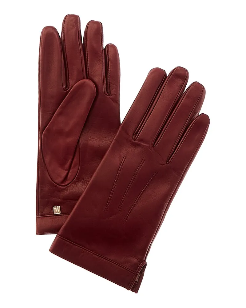 Bruno Magli Logo Cuff Cashmere-Lined Leather Gloves Red