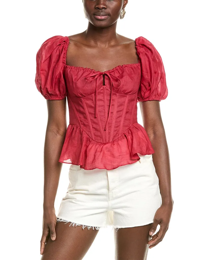 Bardot Esra Puff Sleeve Corset Top Red