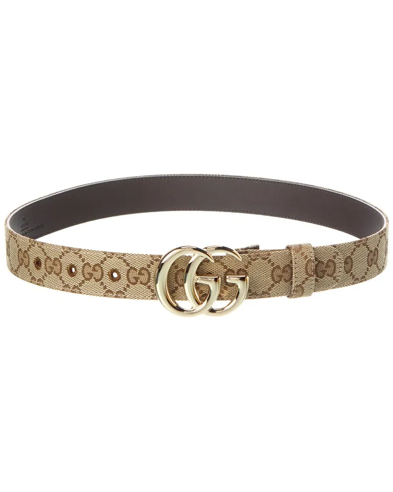 Gucci Marmont GG Canvas & Leather Belt Beige