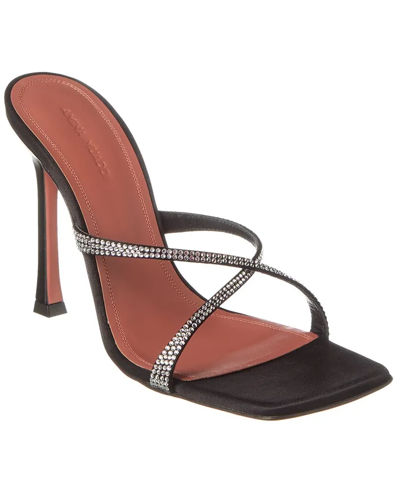 Amina Muaddi Adriana Crystal 105 Satin Sandal Black