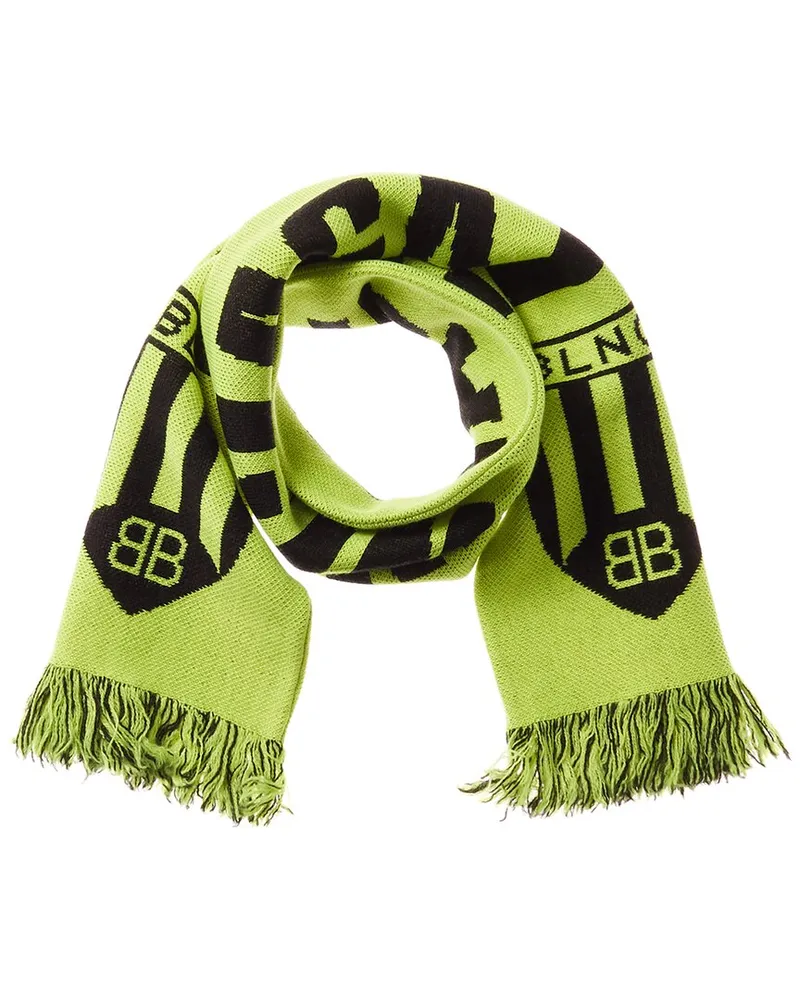 Balenciaga Logo Soccer Wool-Blend Scarf Green