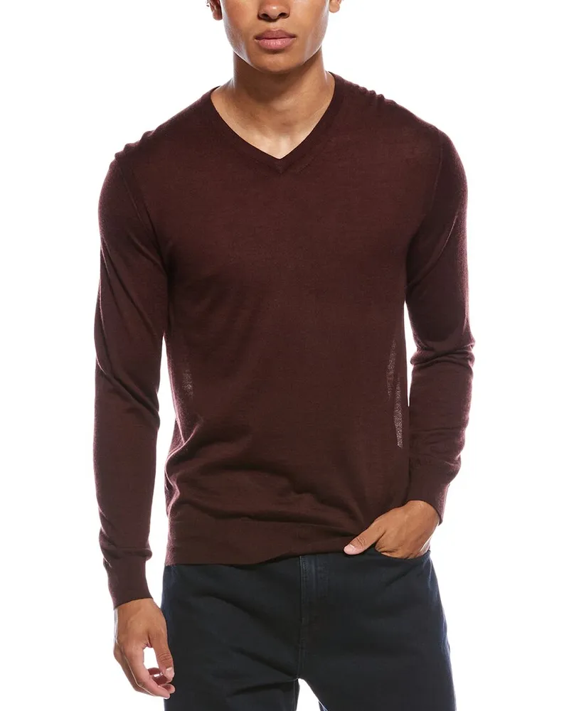 N.Peal Conduit Fine Gauge Cashmere & Silk-Blend V-Neck Sweater Brown