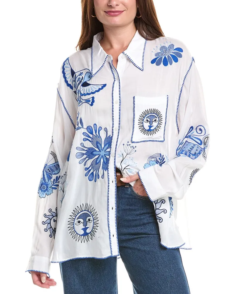 Johnny Was Plus Pocket Relaxed Shirt Blue