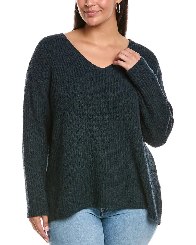 Eileen Fisher Plus V-Neck Cashmere-Blend Sweater Blue