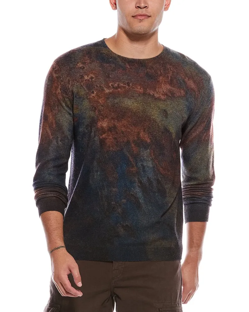 Autumn Cashmere Oil Print Cashmere Crewneck Sweater Orange