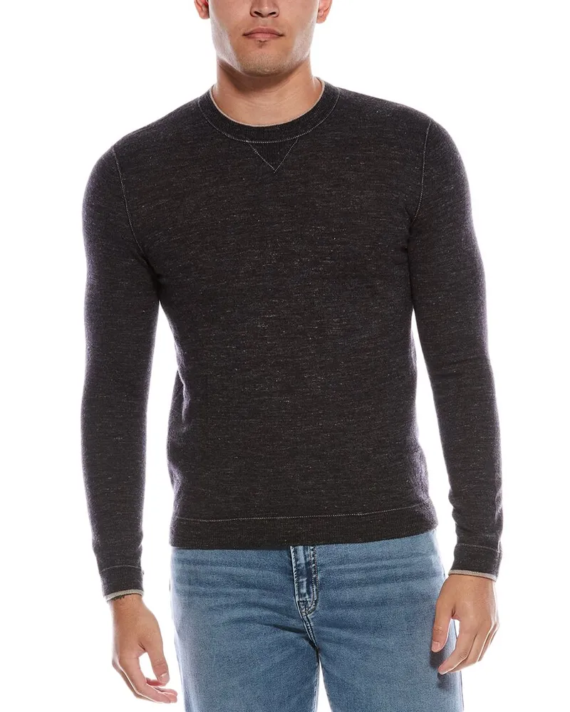 Autumn Cashmere Coverstitch Wool & Linen-Blend Crewneck Sweater Gray